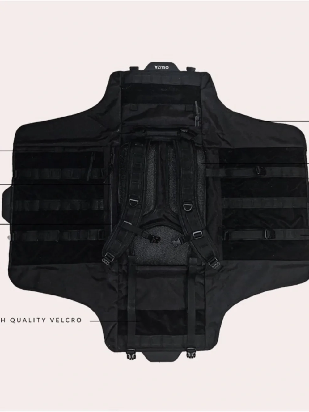 Osuza Canvas Tactical Design  Folding Waterproof Cordura Backpack Unisex Black